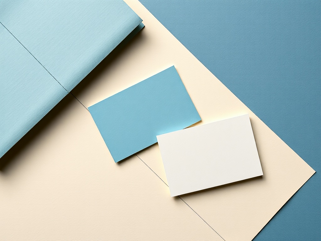 Abstrakte editorielle Illustration eines Kontenspiegels: geometrisch angeordnete Kontoauszüge und Belege in Stahlblau- und Papiertönen